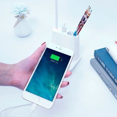 LED лампа с держателем для телефона Desk Lamp с USB портом и аккумулятором Белая