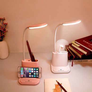LED лампа с держателем для телефона Desk Lamp с USB портом и аккумулятором Белая