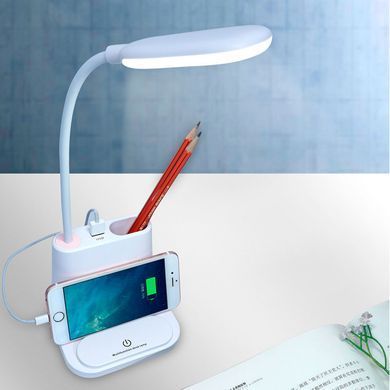 LED лампа с держателем для телефона Desk Lamp с USB портом и аккумулятором Белая
