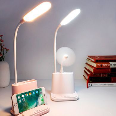 LED лампа с держателем для телефона Desk Lamp с USB портом и аккумулятором Белая
