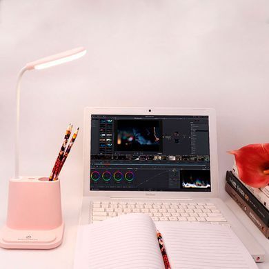 LED лампа с держателем для телефона Desk Lamp с USB портом и аккумулятором Розовая