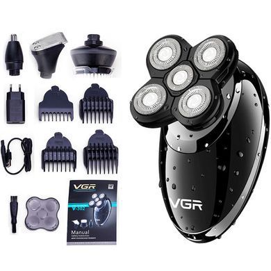 Електробритва VGR V-302 з плаваючими голівками 5D насадками та USB зарядкою