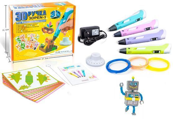3Д ручка 3D Pen-3 c LCD дисплеем с 10 трафаретами Розовая