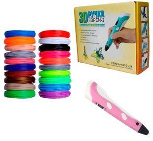 3D ручка 3D Pen-2 с LCD дисплеем Розовая + пластик 20 цветов по 10 метров / 200 метров