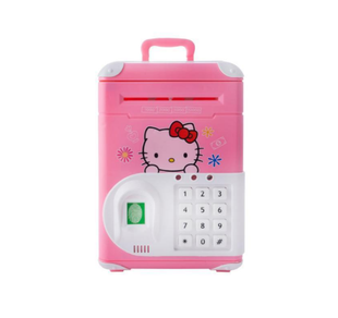 Электронная копилка-сейф Hello Kitty с кодовым замком и отпечатком пальца в виде чемодана Розовая