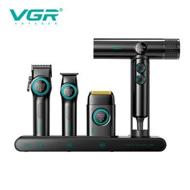 Професійний набір для стрижки волосся VGR Stepless Pro 4 в 1 - машинка для стрижки, тример, шейвер та фен