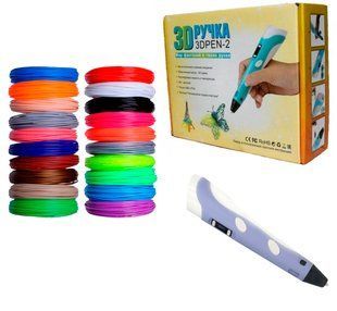 3D ручка 3D Pen-2 с LCD дисплеем Фиолетовая + пластик 20 цветов по 10 метров / 200 метров