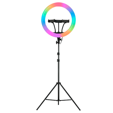 Кольцевая LED лампа RGB MJ45 45 см с держателем для телефона Черная