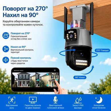 Поворотная WiFi камера видеонаблюдения EP11-QQ 8MP с двойным объективом, AI-отслеживанием, iCSee и ночным видением