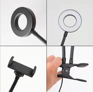 Кільцева LED лампа (ніжка з прищіпкою) із кріпленням для телефону USB