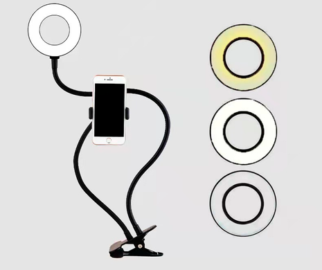 Кільцева LED лампа (ніжка з прищіпкою) із кріпленням для телефону USB