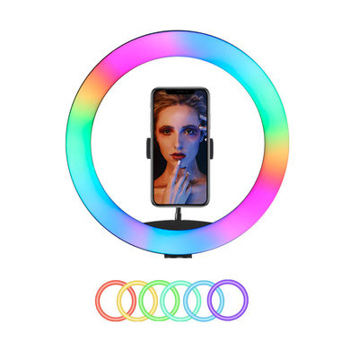 Кольцевая LED лампа RGB MJ26 разноцветная на штативе