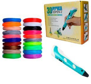 3D ручка 3D Pen-2 с LCD дисплеем Голубая + пластик 20 цветов по 10 метров / 200 метров