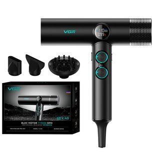 Профессиональный фен VGR V-401 Black 1900 Вт BLDC, 40 режимов, LED-дисплей