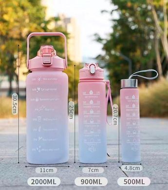 Пляшка для води 3 в 1 BOTTLE 264 Рожево-блакитна - Набір із 3 шт.