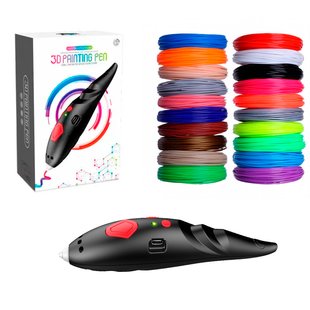 Бездротова 3D ручка з трафаретами 3D Painting Pen USB 500 мАг Чорна +  пластик 20 кольорів по 5 метрів / 100 метрів